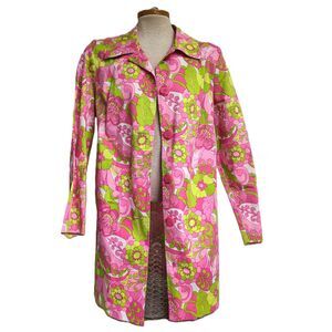 Tara Jones Flower Power 70s Inspired Floral Dopamine Dressing Jacket MEDIUM Pink
